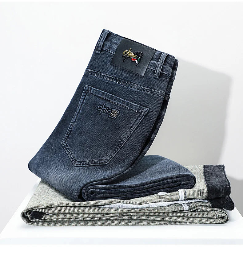 2024 Spring Autumn New Business Straight Jeans Men Embroidery Casual Versatile Fashion Mens Clothing Denim Trousers Male Clothes