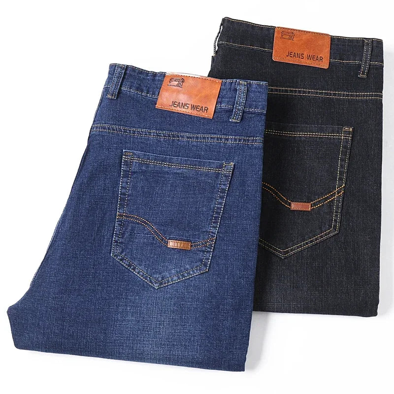 Plus Size Men Jeans Pants 46 48 50 100-150kg Autumn Winter Casual Long Pants Straight Cut Jeans Denim Big Size Men Clothing