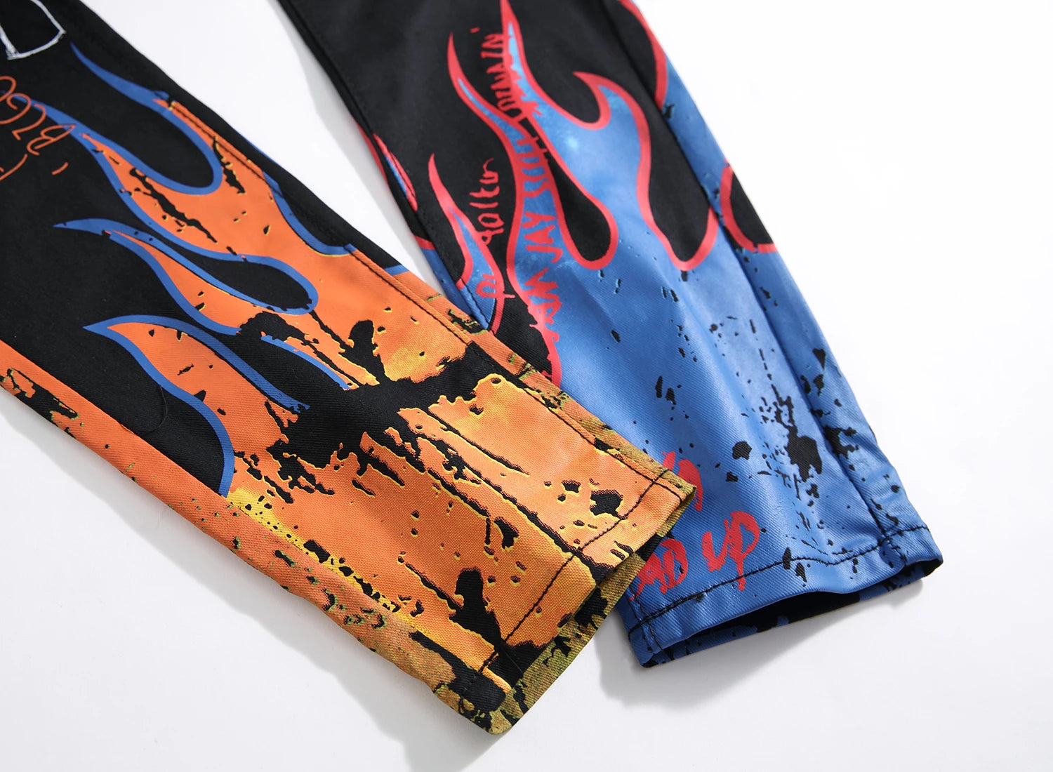 Hipster High Street Men Stretch slim 3D color print black and white pants Skeleton Graffiti Street hipster personality jeans