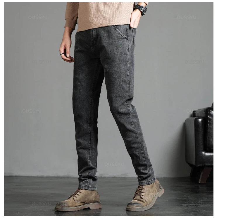 Spring Autumn Men's Classic Fashion Grey Jeans Casual Slim Skinny Vintage Blue Streetwear Biker Party Long Trousers Male 27-36