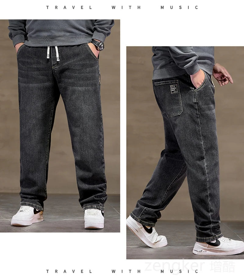 plus size jeans men loose straight autumn man high elasticity father trousers 44 46 48 jeans for men 7XL 6XL 5XL 8XL