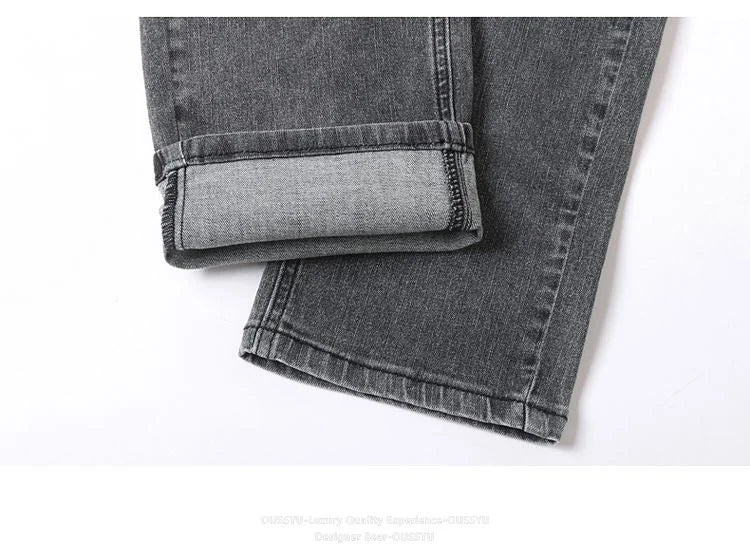 2026 New Men's Slim Jeans Elastic Straight Casual Denim Pants Korean Fashion Cotton Work Male Spring Autumn Trousers Black Gray