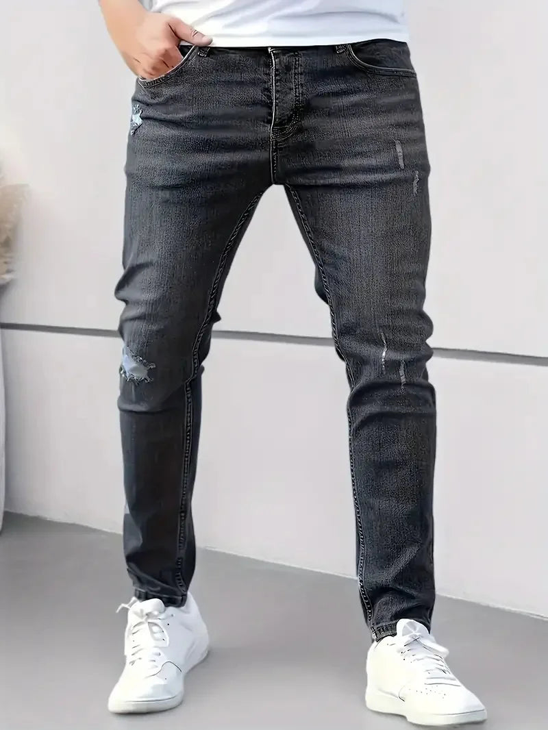 Men Elastic Skinny Jeans Casual Denim Pants Slim Fit Trousers Multi-Pocket Black Jeans Soild Cargo Pants Streetwear Man Clothing