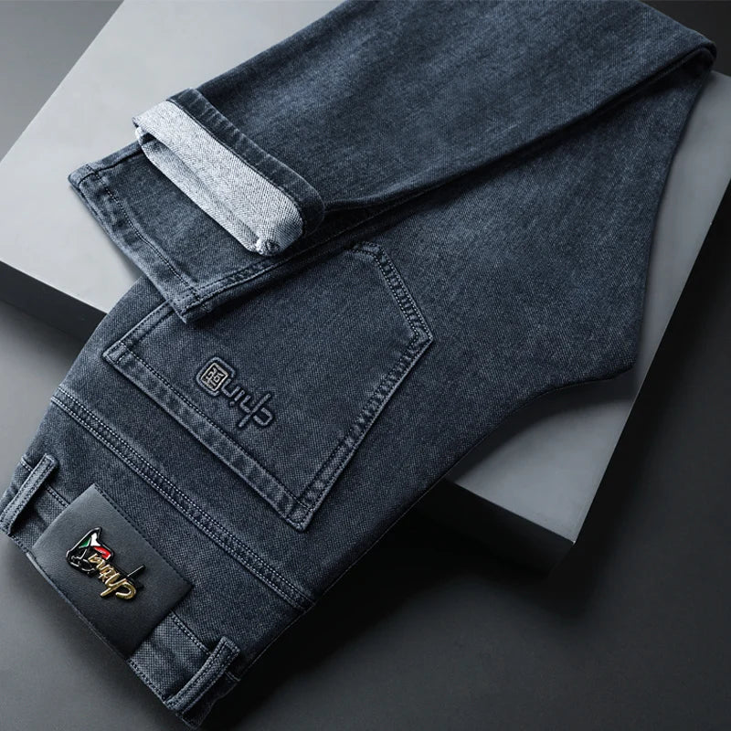 2024 Spring Autumn New Business Straight Jeans Men Embroidery Casual Versatile Fashion Mens Clothing Denim Trousers Male Clothes