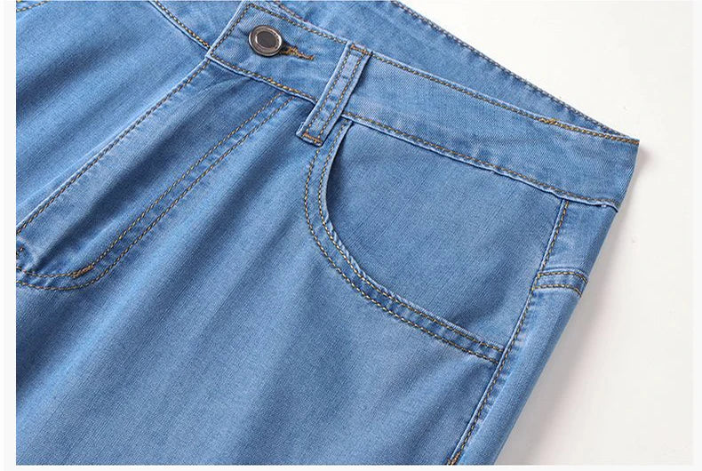 Summer Ultra-thin Men's Jeans Lyocell Soft Breathable Loose Straight Light Blue Denim Pants Business Casual Ice Silk Trousers