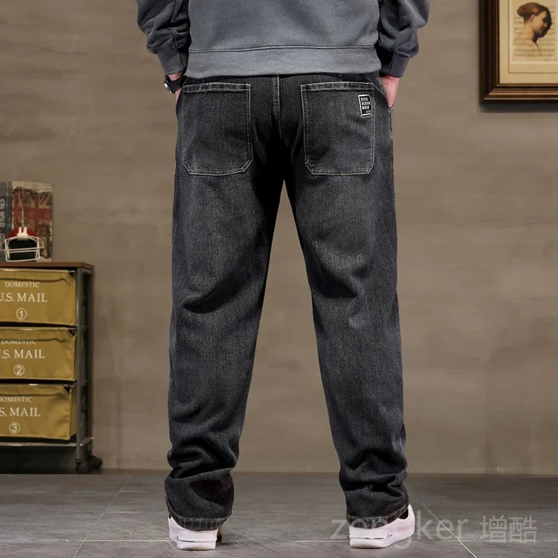 plus size jeans men loose straight autumn man high elasticity father trousers 44 46 48 jeans for men 7XL 6XL 5XL 8XL