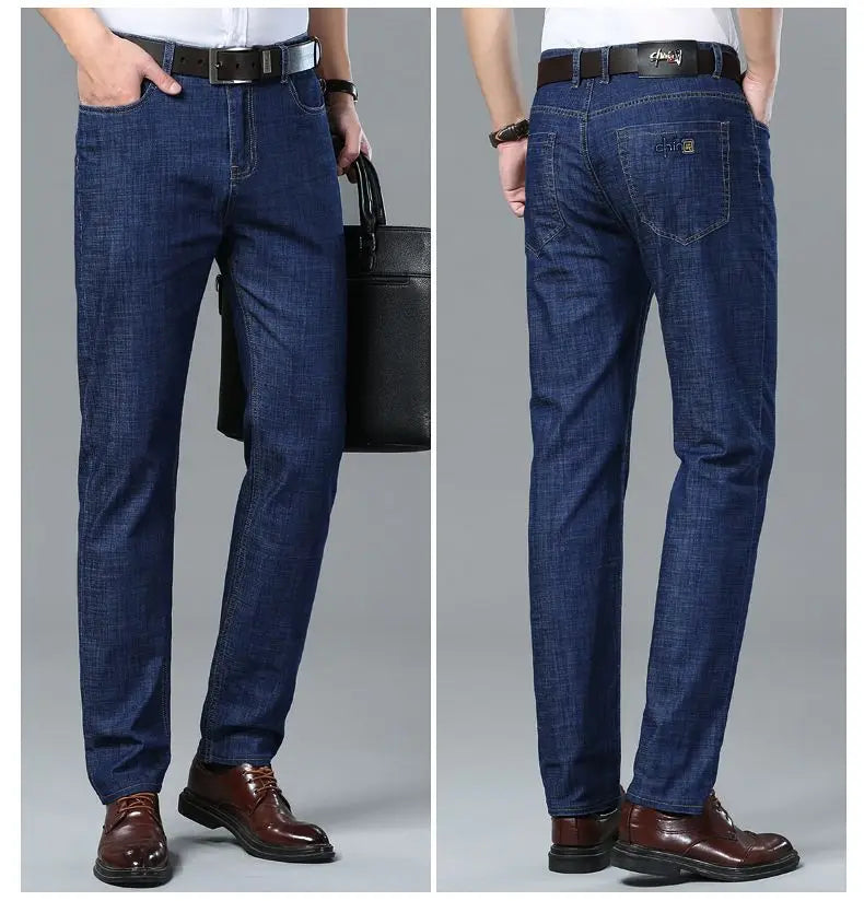 Summer Ultra-thin Men's Jeans Lyocell Soft Breathable Loose Straight Light Blue Denim Pants Business Casual Ice Silk Trousers