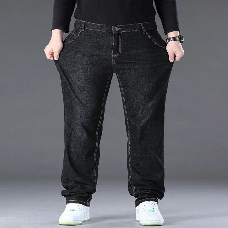 Plus Size Men Jeans Pants 46 48 50 100-150kg Autumn Winter Casual Long Pants Straight Cut Jeans Denim Big Size Men Clothing