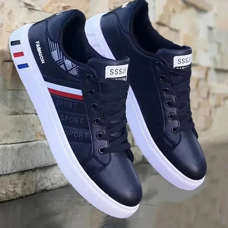 Men's Sneakers White Casual Shoes Lightweight Breathable Flats Fashion Lace-up Vulcanized Shoes Non Slip Outdoor Men Shoes Tenis