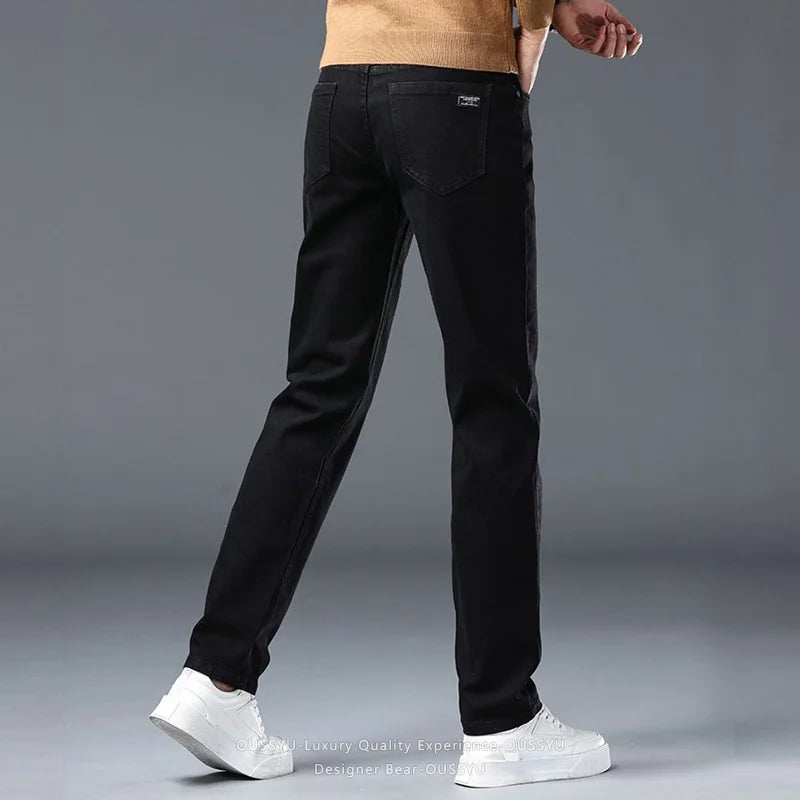 2026 New Men's Slim Jeans Elastic Straight Casual Denim Pants Korean Fashion Cotton Work Male Spring Autumn Trousers Black Gray