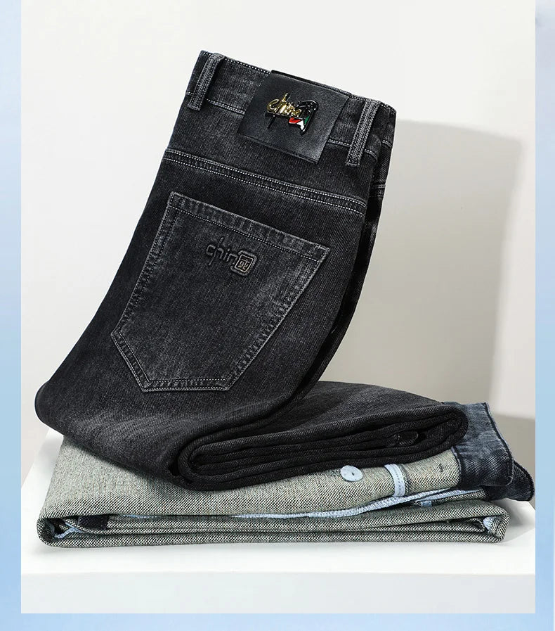 2024 Spring Autumn New Business Straight Jeans Men Embroidery Casual Versatile Fashion Mens Clothing Denim Trousers Male Clothes