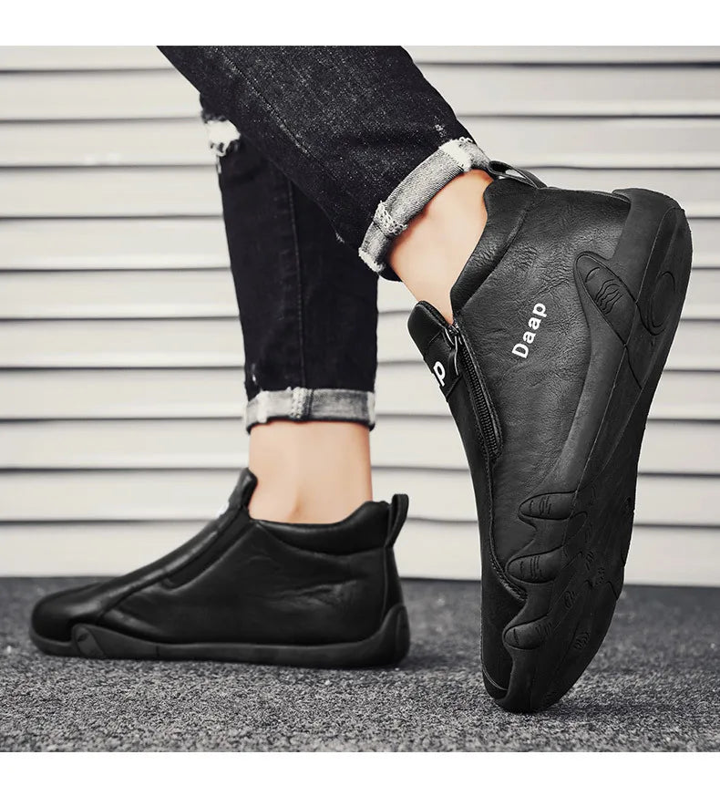 2024 New Casual Shoes for Men Luxury Round Toe Men Ankle Boots Light Slip on Walking Shoes Outdoor Comfor Men High Top Sneakers