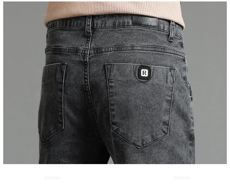 Spring Autumn Men's Classic Fashion Grey Jeans Casual Slim Skinny Vintage Blue Streetwear Biker Party Long Trousers Male 27-36