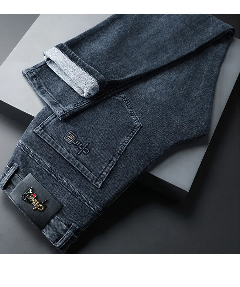 2024 Spring Autumn New Business Straight Jeans Men Embroidery Casual Versatile Fashion Mens Clothing Denim Trousers Male Clothes