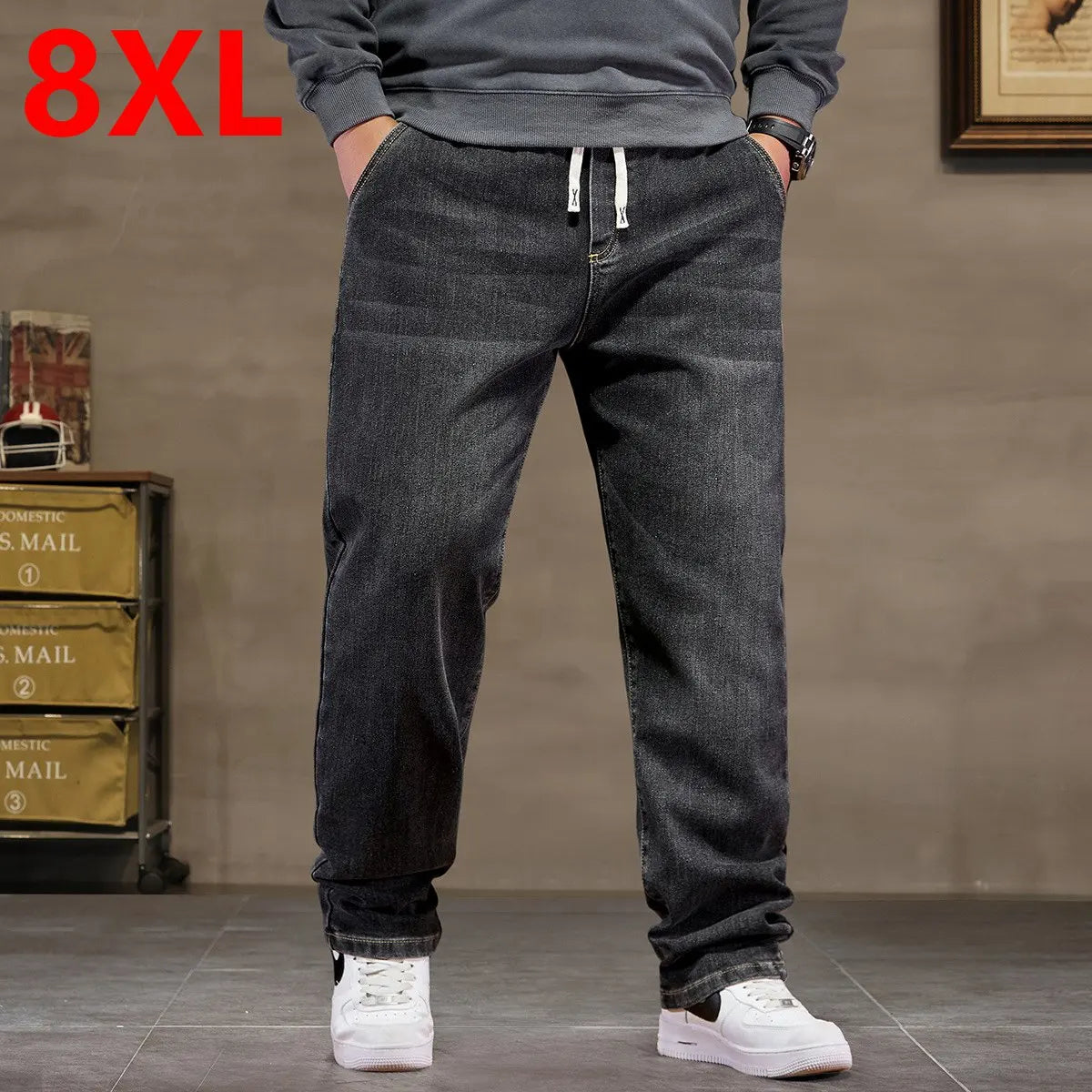 plus size jeans men loose straight autumn man high elasticity father trousers 44 46 48 jeans for men 7XL 6XL 5XL 8XL