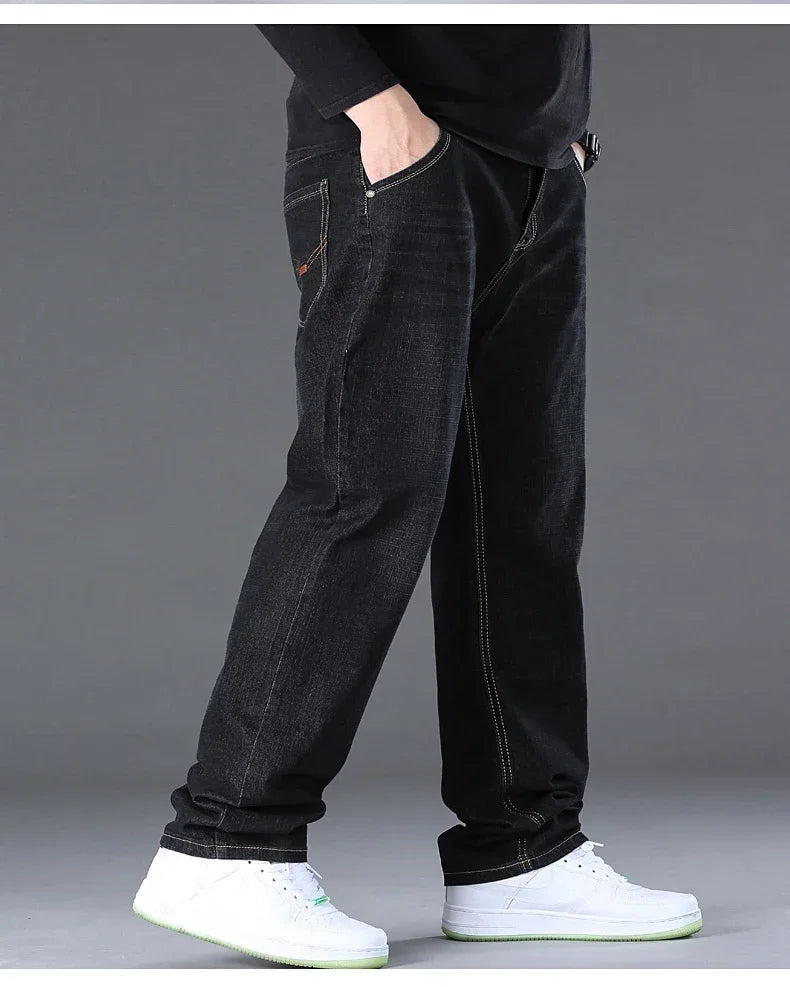 Plus Size Men Jeans Pants 46 48 50 100-150kg Autumn Winter Casual Long Pants Straight Cut Jeans Denim Big Size Men Clothing