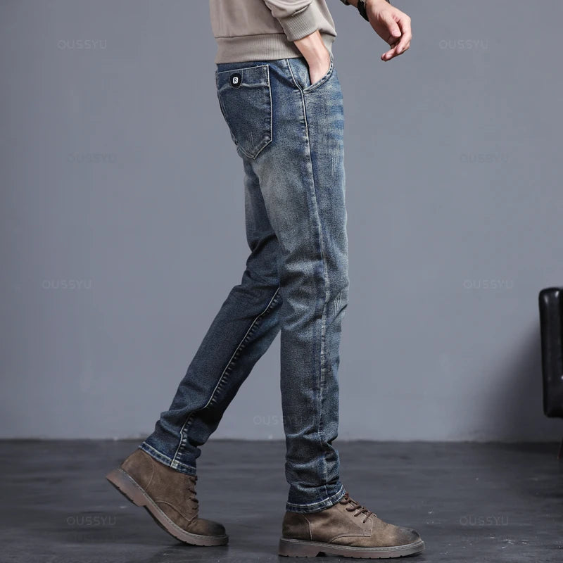 Spring Autumn Men's Classic Fashion Grey Jeans Casual Slim Skinny Vintage Blue Streetwear Biker Party Long Trousers Male 27-36