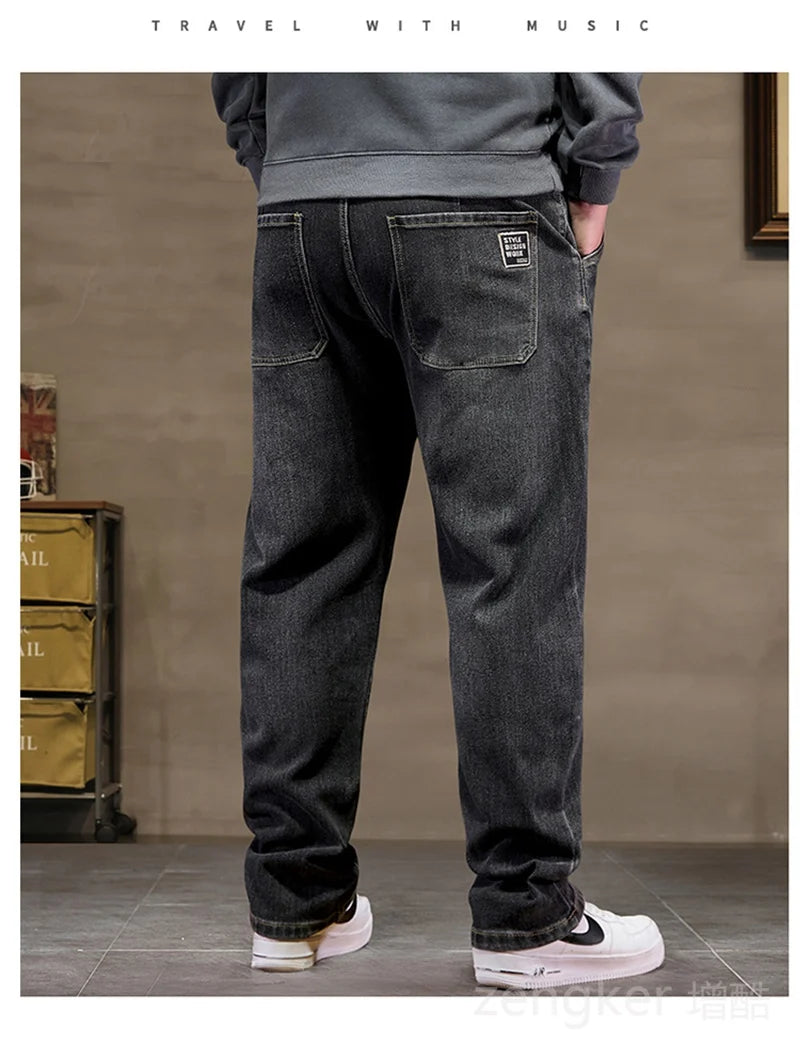 plus size jeans men loose straight autumn man high elasticity father trousers 44 46 48 jeans for men 7XL 6XL 5XL 8XL