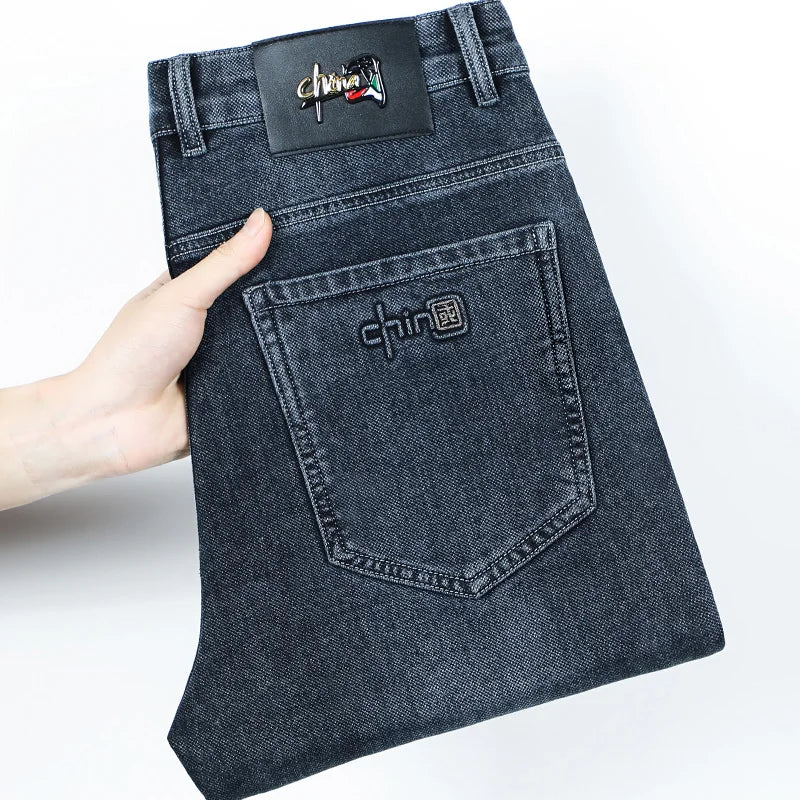 2024 Spring Autumn New Business Straight Jeans Men Embroidery Casual Versatile Fashion Mens Clothing Denim Trousers Male Clothes