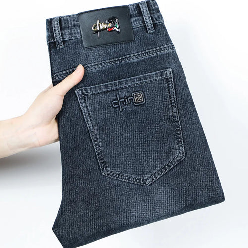 2024 Spring Autumn New Business Straight Jeans Men Embroidery Casual Versatile Fashion Mens Clothing Denim Trousers Male Clothes