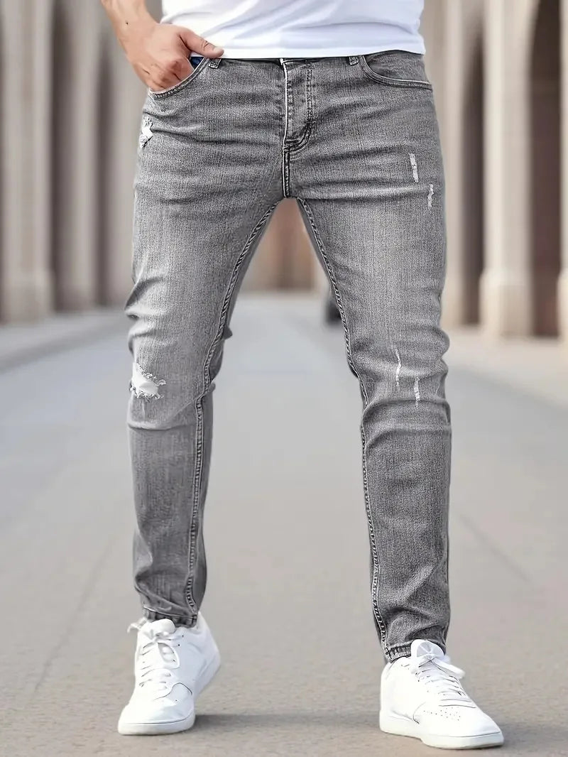 Men Elastic Skinny Jeans Casual Denim Pants Slim Fit Trousers Multi-Pocket Black Jeans Soild Cargo Pants Streetwear Man Clothing