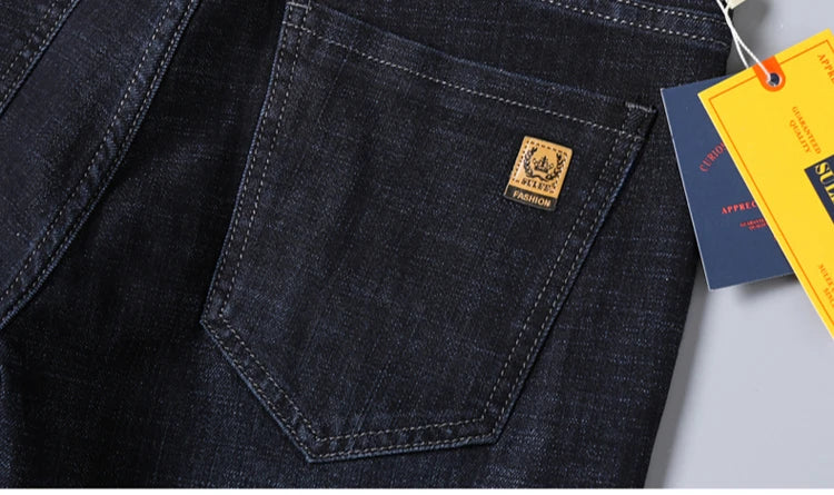 SULEE New High Quality Jeans Men's Business Casual Straight Denim Pants Stretch Fashion Classic Work Trousers Blue Black Male