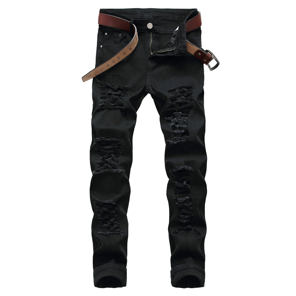 Men's White Jeans Fashion Hip Hop Ripped Skinny Men Denim Trousers Slim Fit Stretch Distressed Zip Men Jean Pants High Quality