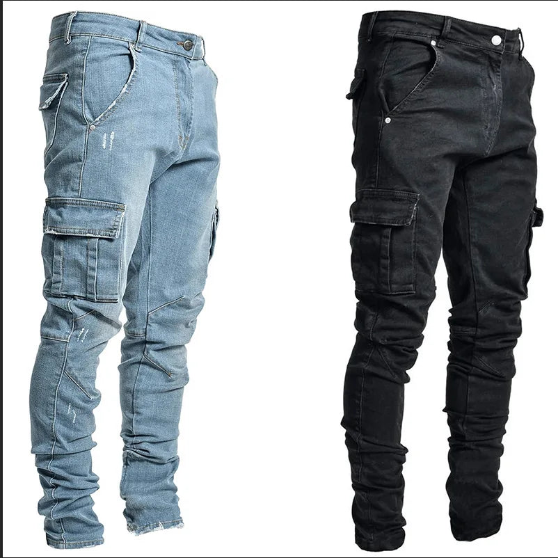 New Spring New Hot Sale Stretch Men's Jeans Fashion Trendy Casual Knee Wear-Resistant Comfortable Zipper Feet Skateboard Pants