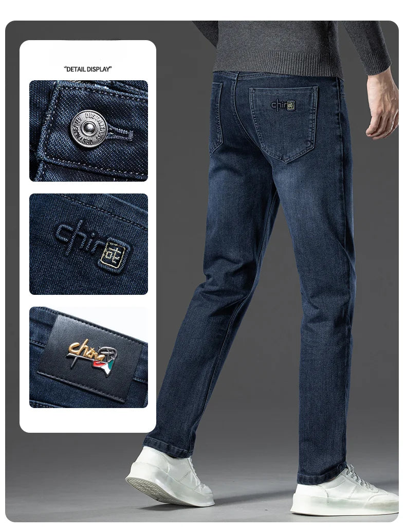 2024 Spring Autumn New Business Straight Jeans Men Embroidery Casual Versatile Fashion Mens Clothing Denim Trousers Male Clothes