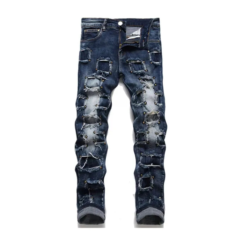 2026 Punk Y2K Style Rivet Design Black Slim Jeans Pants For Men Clothing Streetwear New Rock Cotton Long Trousers Ropa Hombre