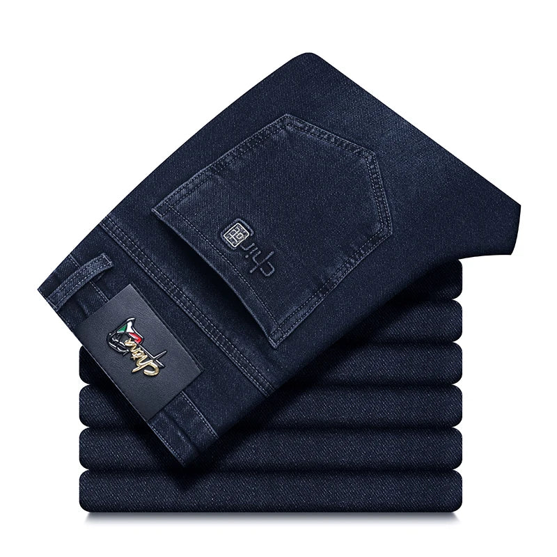 2024 Spring Autumn New Business Straight Jeans Men Embroidery Casual Versatile Fashion Mens Clothing Denim Trousers Male Clothes