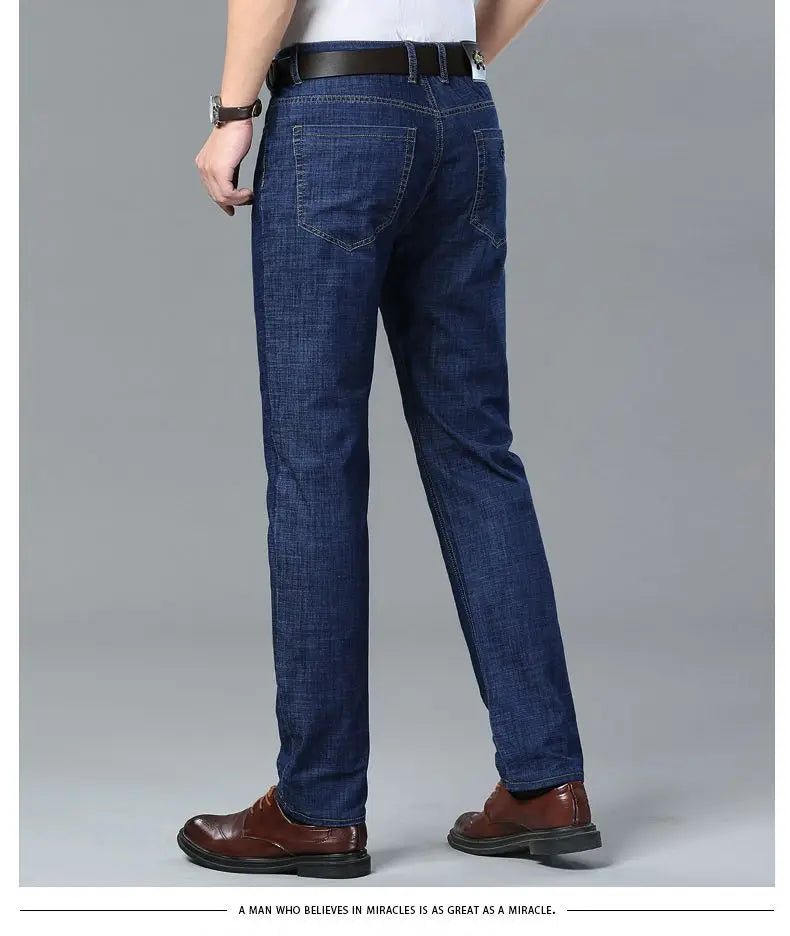 Summer Ultra-thin Men's Jeans Lyocell Soft Breathable Loose Straight Light Blue Denim Pants Business Casual Ice Silk Trousers