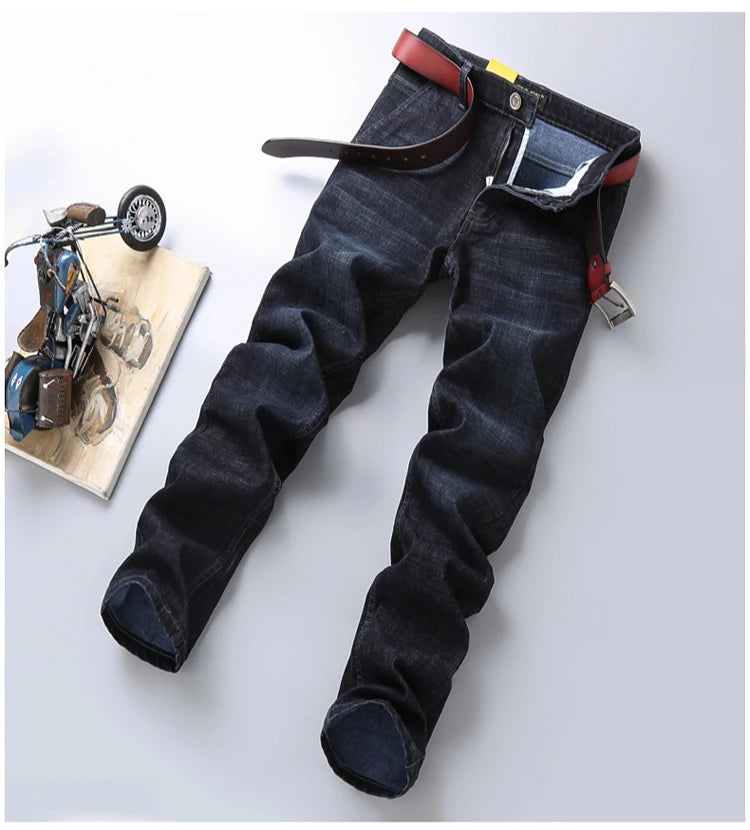 SULEE New High Quality Jeans Men's Business Casual Straight Denim Pants Stretch Fashion Classic Work Trousers Blue Black Male