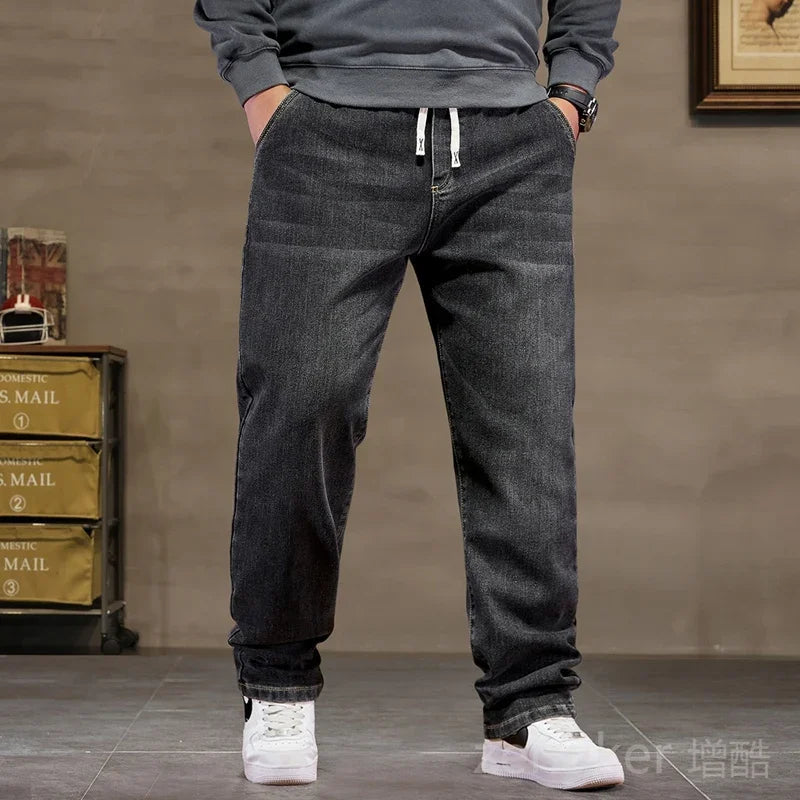 plus size jeans men loose straight autumn man high elasticity father trousers 44 46 48 jeans for men 7XL 6XL 5XL 8XL