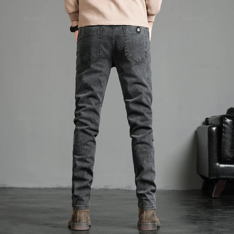 Spring Autumn Men's Classic Fashion Grey Jeans Casual Slim Skinny Vintage Blue Streetwear Biker Party Long Trousers Male 27-36