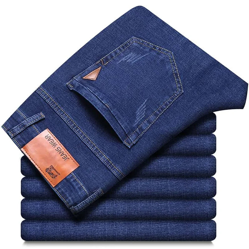 New Men Light Luxury Stretch Slim Fit Pants Comfortable Soft Business Fashion Straight Casual Denim Trousers Male Brand Clothing