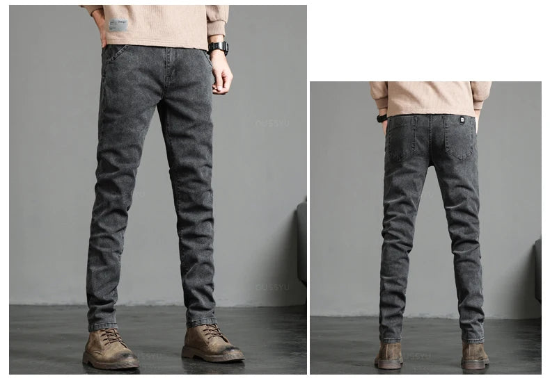 Spring Autumn Men's Classic Fashion Grey Jeans Casual Slim Skinny Vintage Blue Streetwear Biker Party Long Trousers Male 27-36