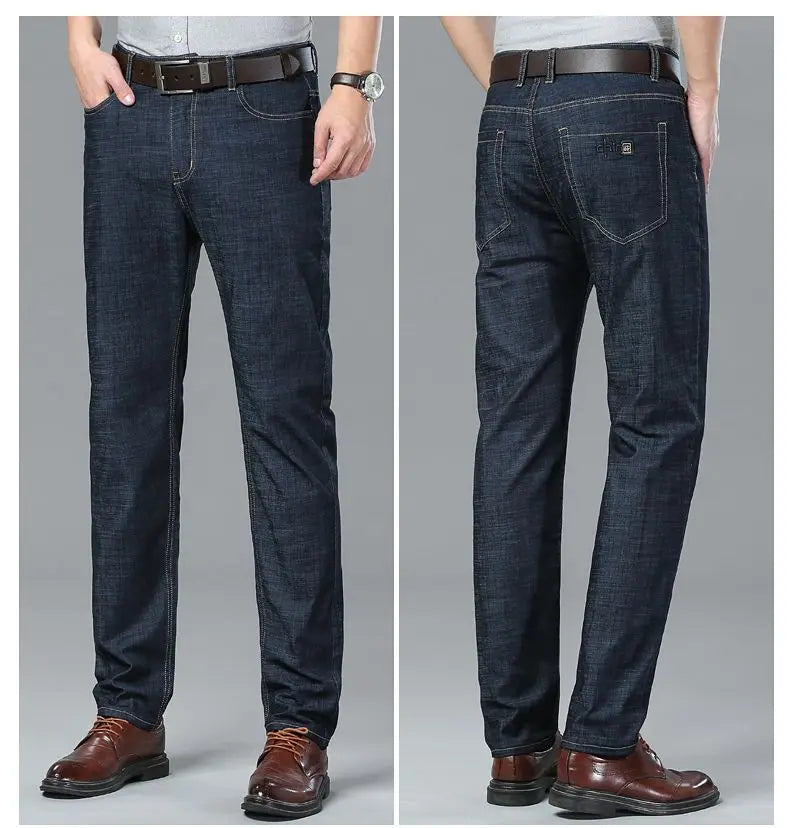Summer Ultra-thin Men's Jeans Lyocell Soft Breathable Loose Straight Light Blue Denim Pants Business Casual Ice Silk Trousers
