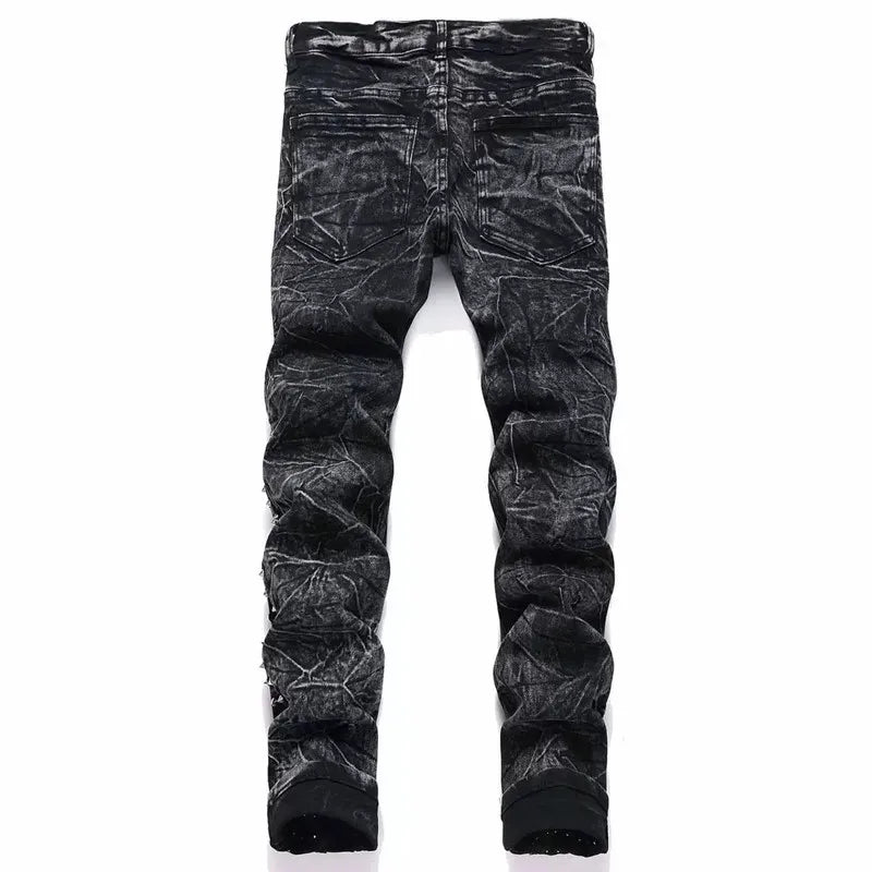 2026 Punk Y2K Style Rivet Design Black Slim Jeans Pants For Men Clothing Streetwear New Rock Cotton Long Trousers Ropa Hombre